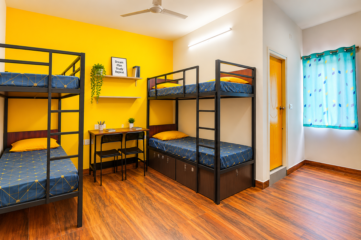 4 sharing room with bunk beds